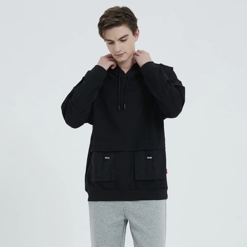 GURUNVANI Men's Hoodie Contrast color Patchwork Hoodie Big Pockets
